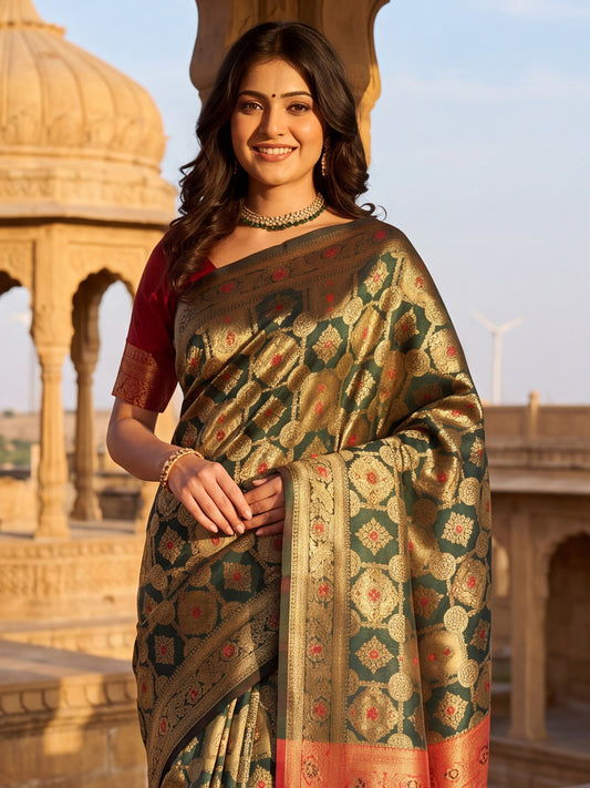 Dark Green Banarasi Silk Heritage Patola Weave Saree
