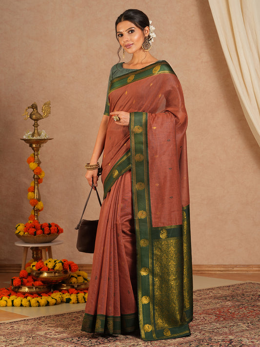 Russet Brown Kanjivaram Silk Saree