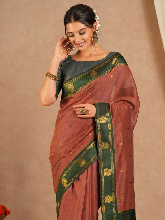 Russet Brown Kanjivaram Silk Saree