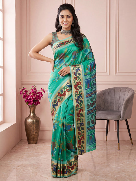Sea Green Digital Floral Print Crepe Fabric