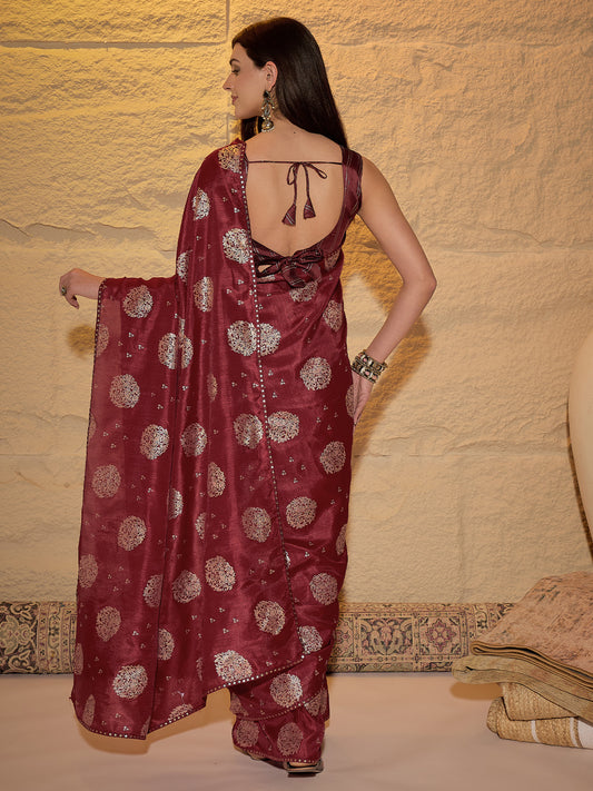 Maroon Silk Blend Traditional Woven Saree