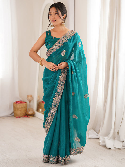 Sea Green Georgette Silk Blend Saree