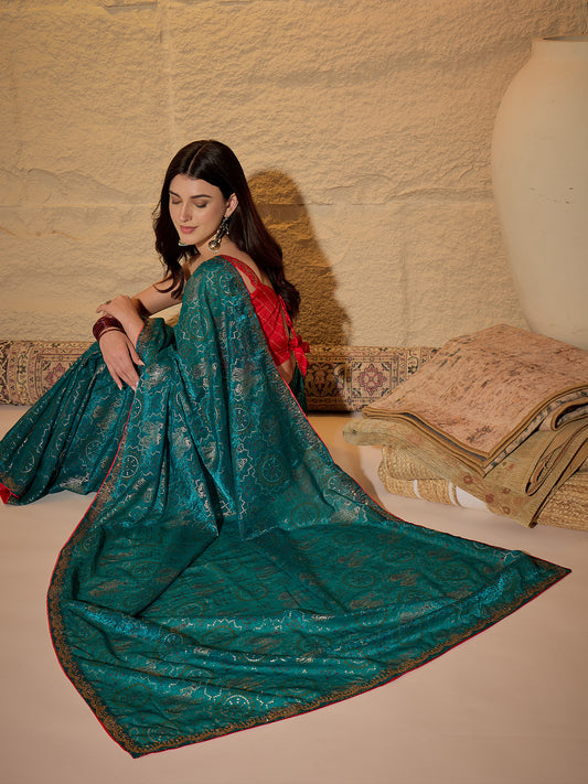 Rama Green Georgette Saree with Bandhani Digital Print