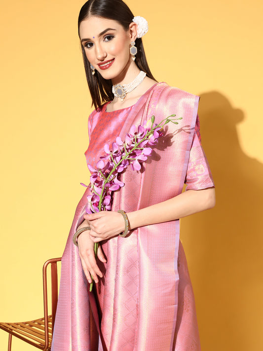 Blush Pink Jari Woven Kanjivaram Saree