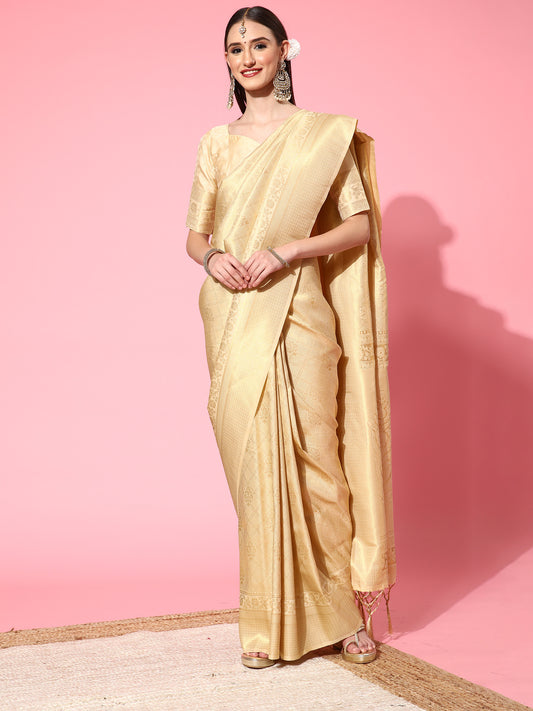 Beige Jari Woven Kanjivaram Saree