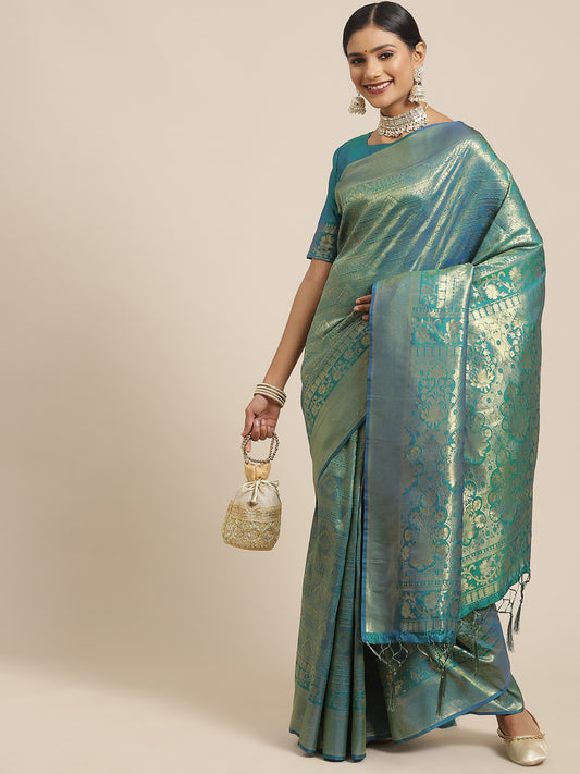 Teal Green Jari Woven Banarasi Saree
