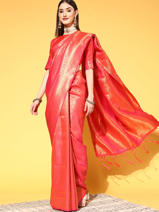 Orange Jari Woven Kanjivaram Saree