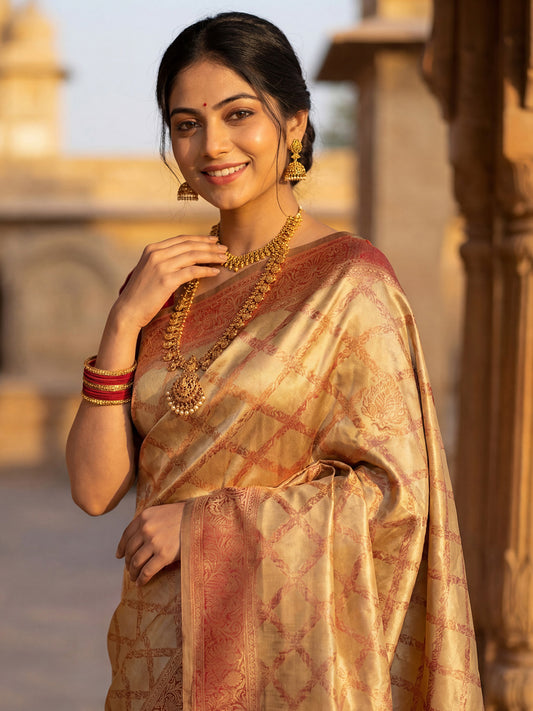 Beige Banarasi Silk Saree