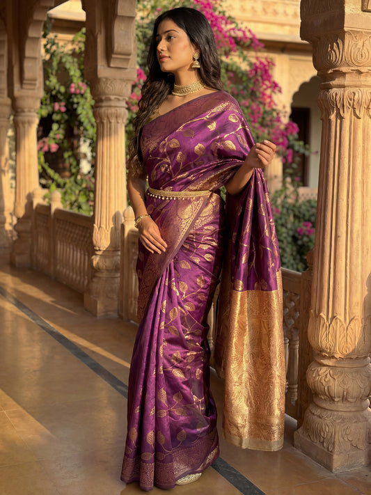 Ressa Women's Banarasi Silk Purple Woven Design Designer Saree With Blouse Piece