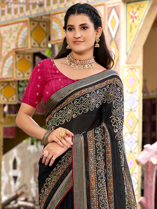Midnight Black Chiffon Saree