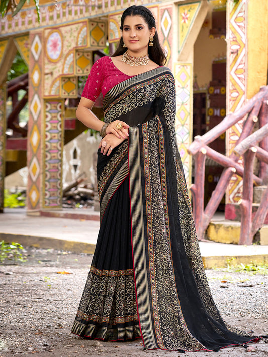 Midnight Black Chiffon Saree