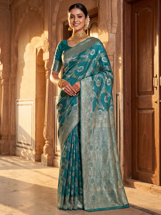 Saree Heirloom Rama Green Diagonal Foliage Banarasi Silk