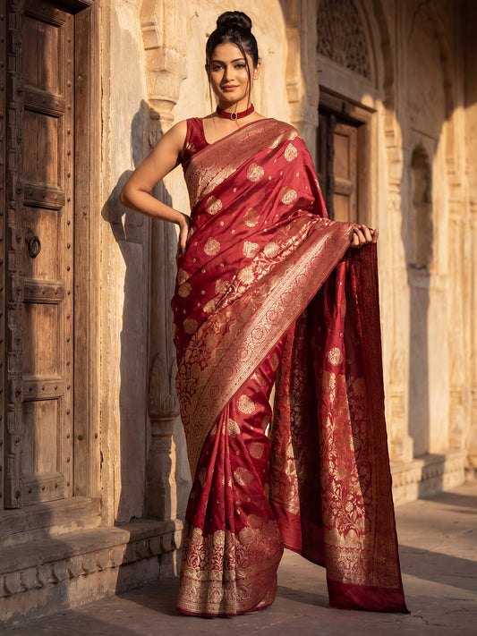 Crimson Red wine Banarasi Silk Saree