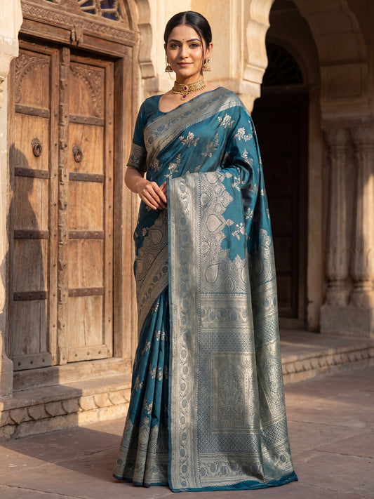 Teal Blue Banarasi Silk Saree
