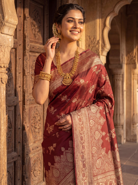 Maroon Banarasi Silk Saree