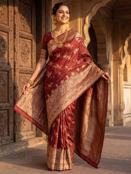 Maroon Banarasi Silk Saree