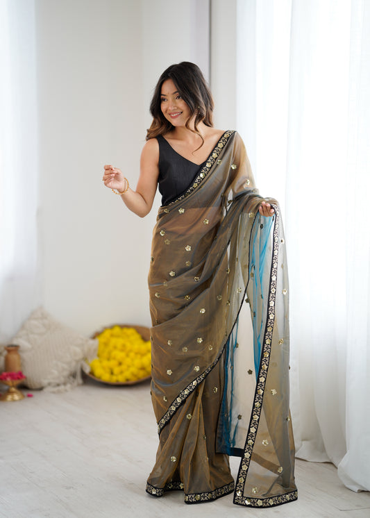 Supernet Saree with Sequin Embroidery
