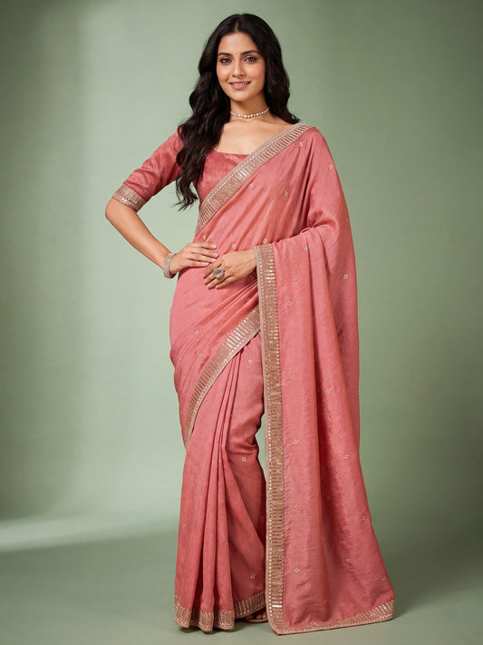 Pink Banarasi Woven Silk Saree