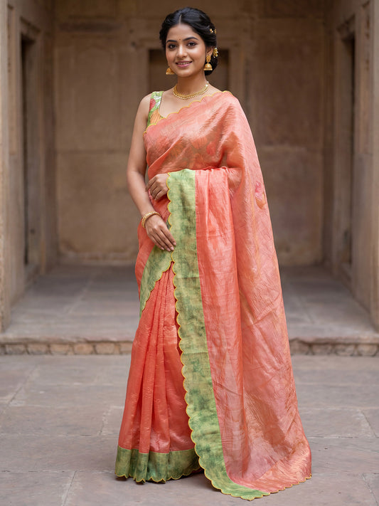 Peach Cut Work Party Wear Saree