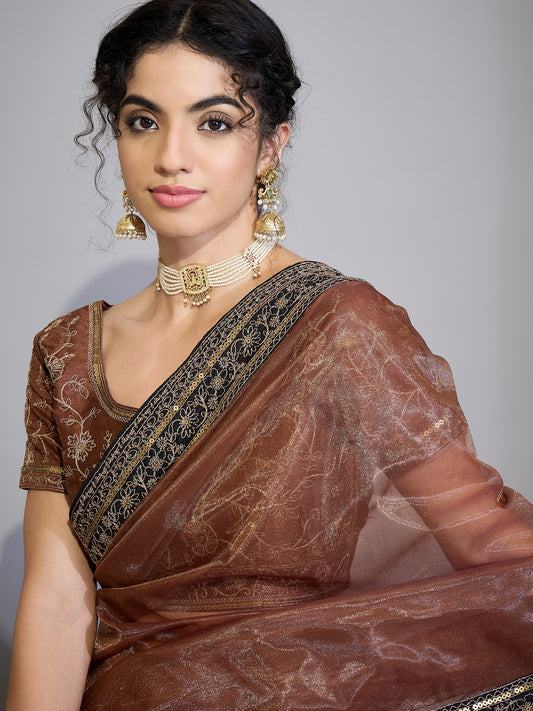 Bronze Metallic Tissue Silk Saree