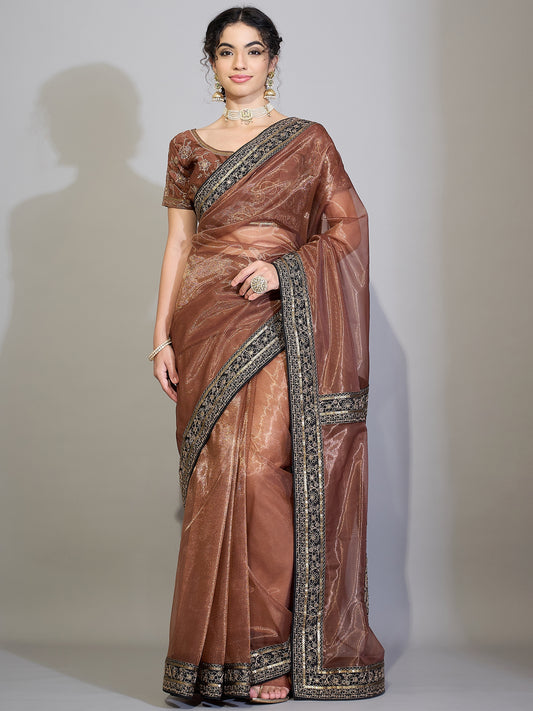 Bronze Metallic Tissue Silk Saree