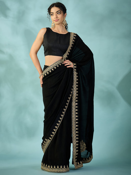 Black Chiffon-Georgette Saree