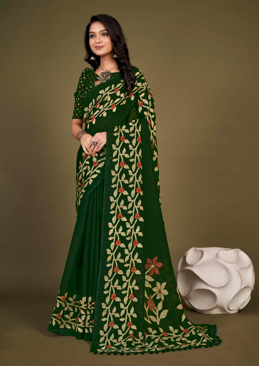 Pure Slub Cotton Saree with Floral Motifs