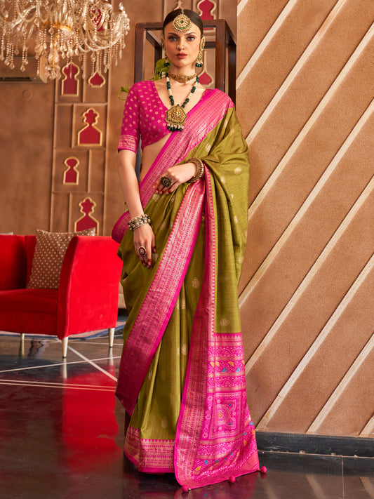 Olive Green Banarasi Silk Saree