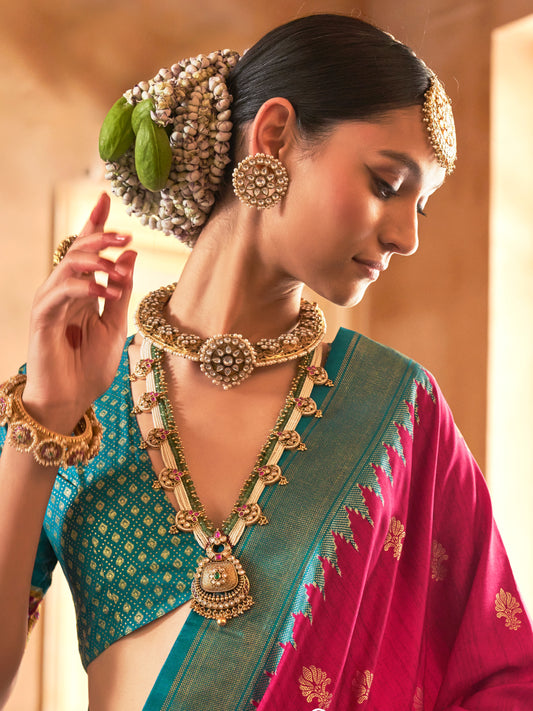 Grand Pink Silk Blend Patola Saree