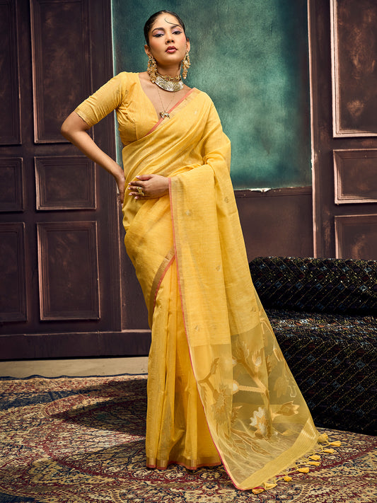 Sunshine Yellow Woven Muga Silk Saree