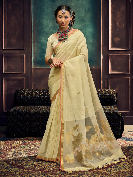 Cream Yellow Woven Muga Silk Saree