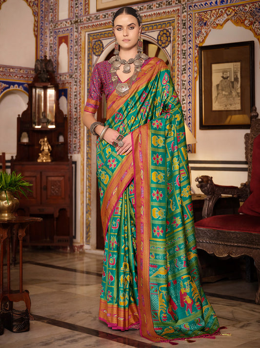 Patola Ikat Print Silk Blend Traditional Border Blouse