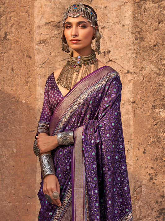 Violet Silk Blend Heritage Banarasi Style Zari Woven saree