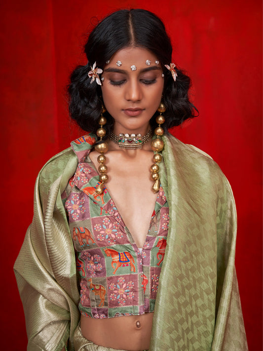 Woven Design Banarasi Tissue Saree | Blue & Gold Zari