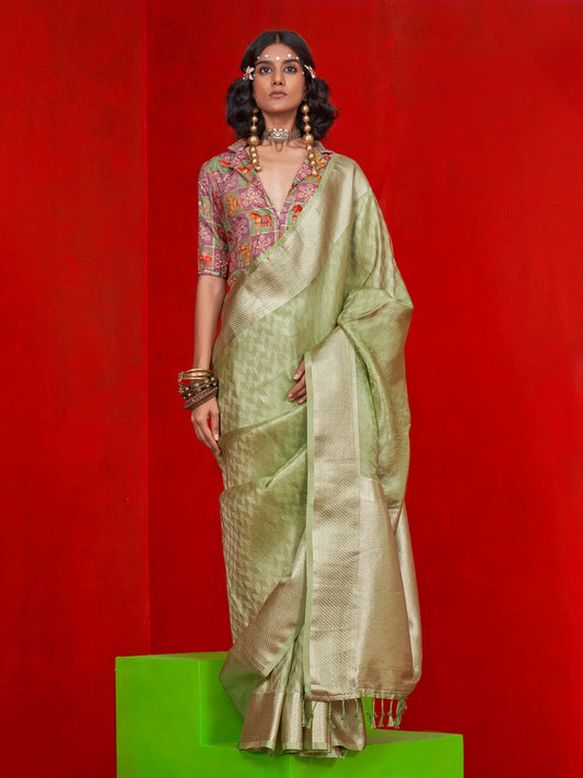 Woven Design Banarasi Tissue Saree | Blue & Gold Zari