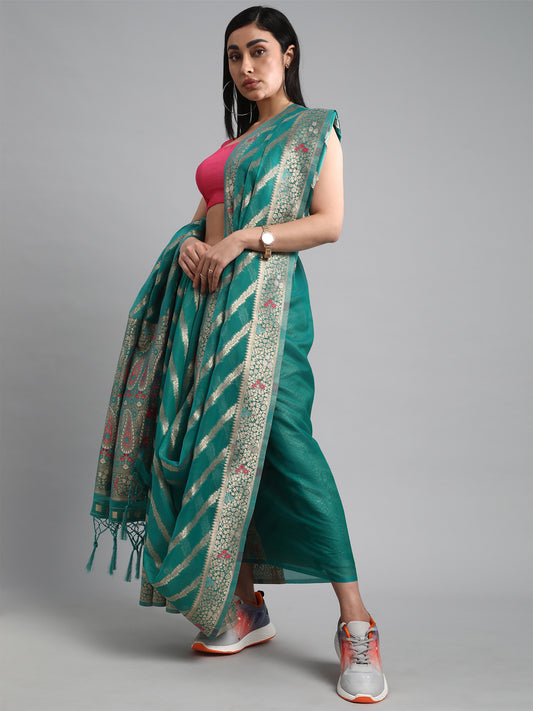 Sea Green Banarasi Organza saree