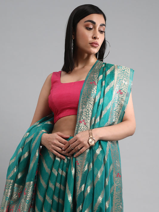 Sea Green Banarasi Organza saree