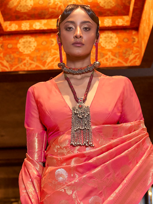 Peach Banarasi Silk Blend saree