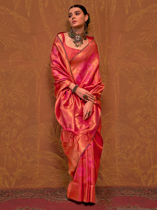 Pink Banarasi Silk Zari Woven Saree