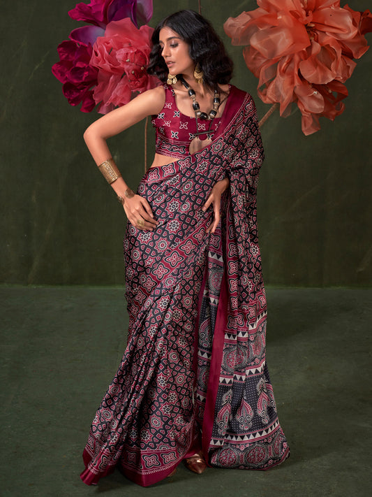 Ajrakh Printed Saree