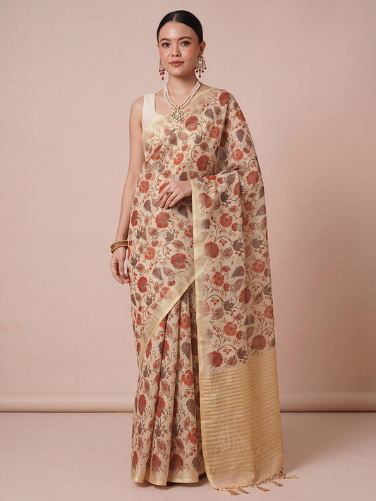 floral print saree
cream colour saree
noraml saree to wear