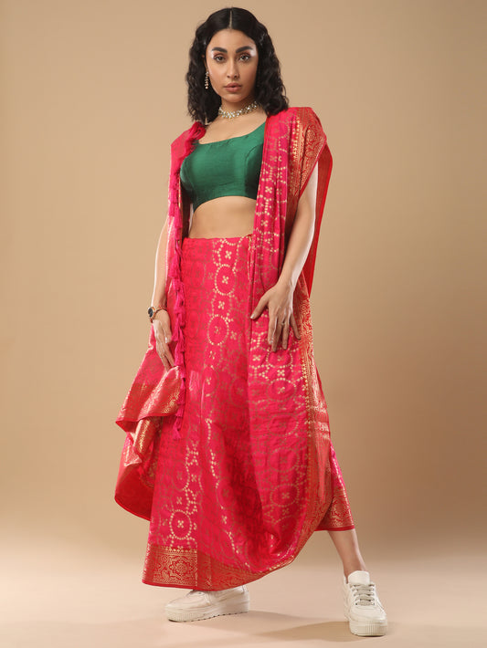 Pink Bandhani Silk Saree