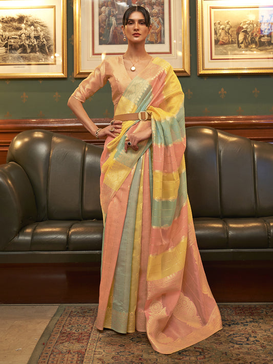 Pastel Multi-Color organza Saree