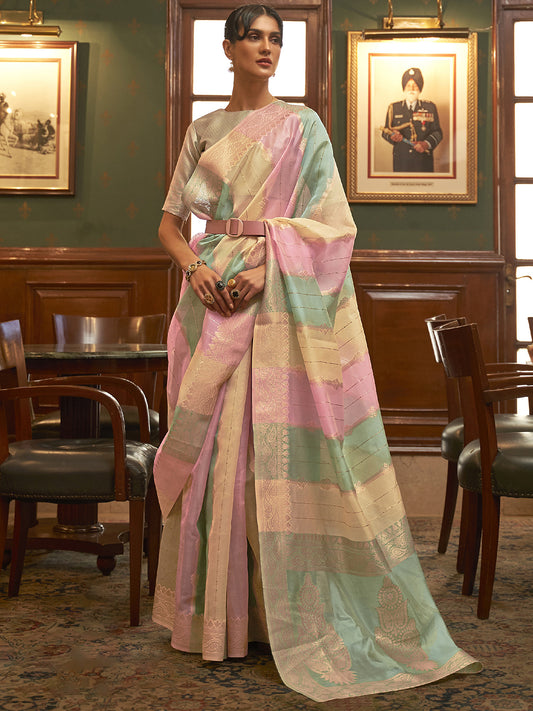 Pastel Multi-Color Cotton Silk Saree
