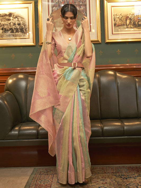 Pastel Multi-Color Cotton Silk Saree