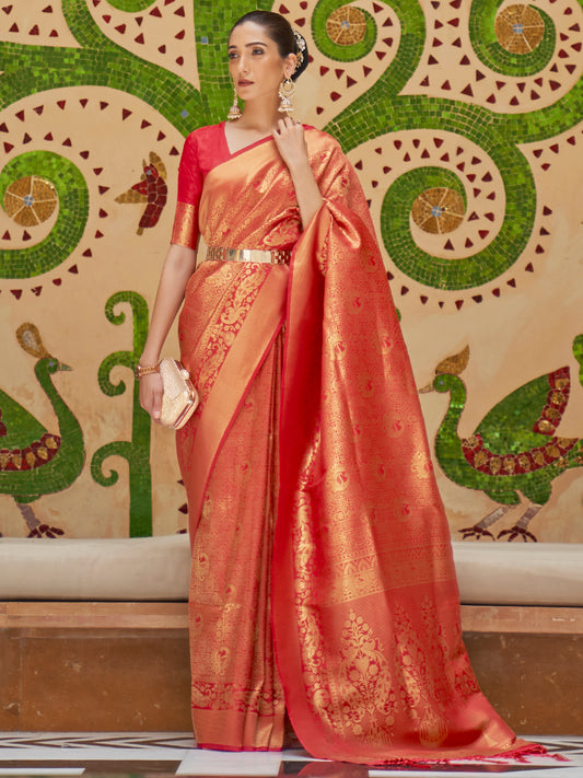 Gajri Banarasi Style Silk Gold Zari Woven saree