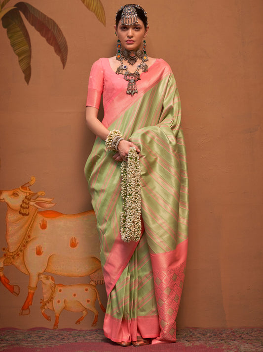 Green Pink Banarasi Silk Blend Saree