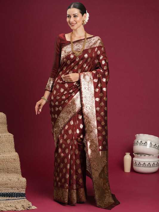Maroon Banarasi Silk Saree