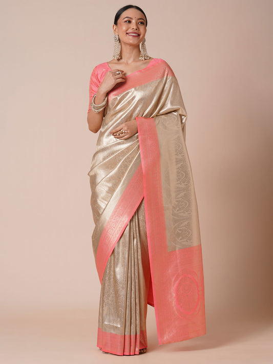 Peach Jari Silk Kanjivaram Saree