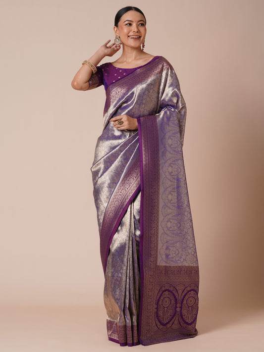 Silver & Purple Kanjeevaram Silk Saree